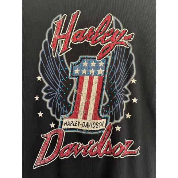 Harley Davidson short sleeve women's shirt red white blue number 1 sparkle large - Picture 4 of 5